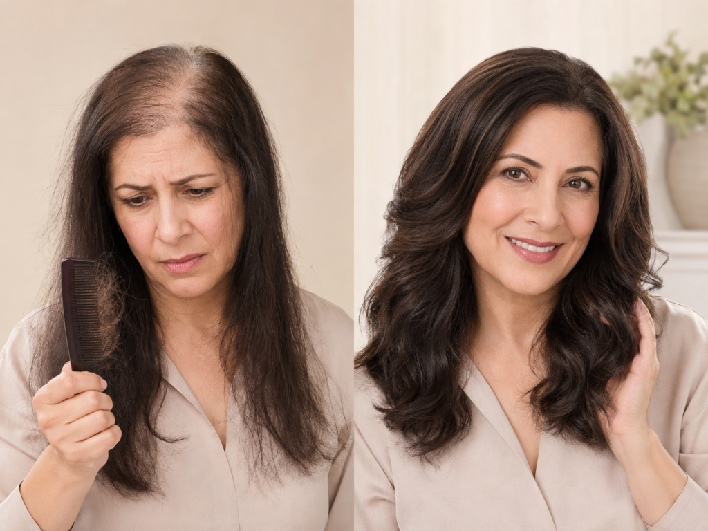 hormonal hair loss, thinning hair, postpartum perimenopausal hair loss