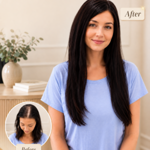 Evelyn Human Hair Topper | Full Lace Topper with Bangs | 6×7 Base | 22"