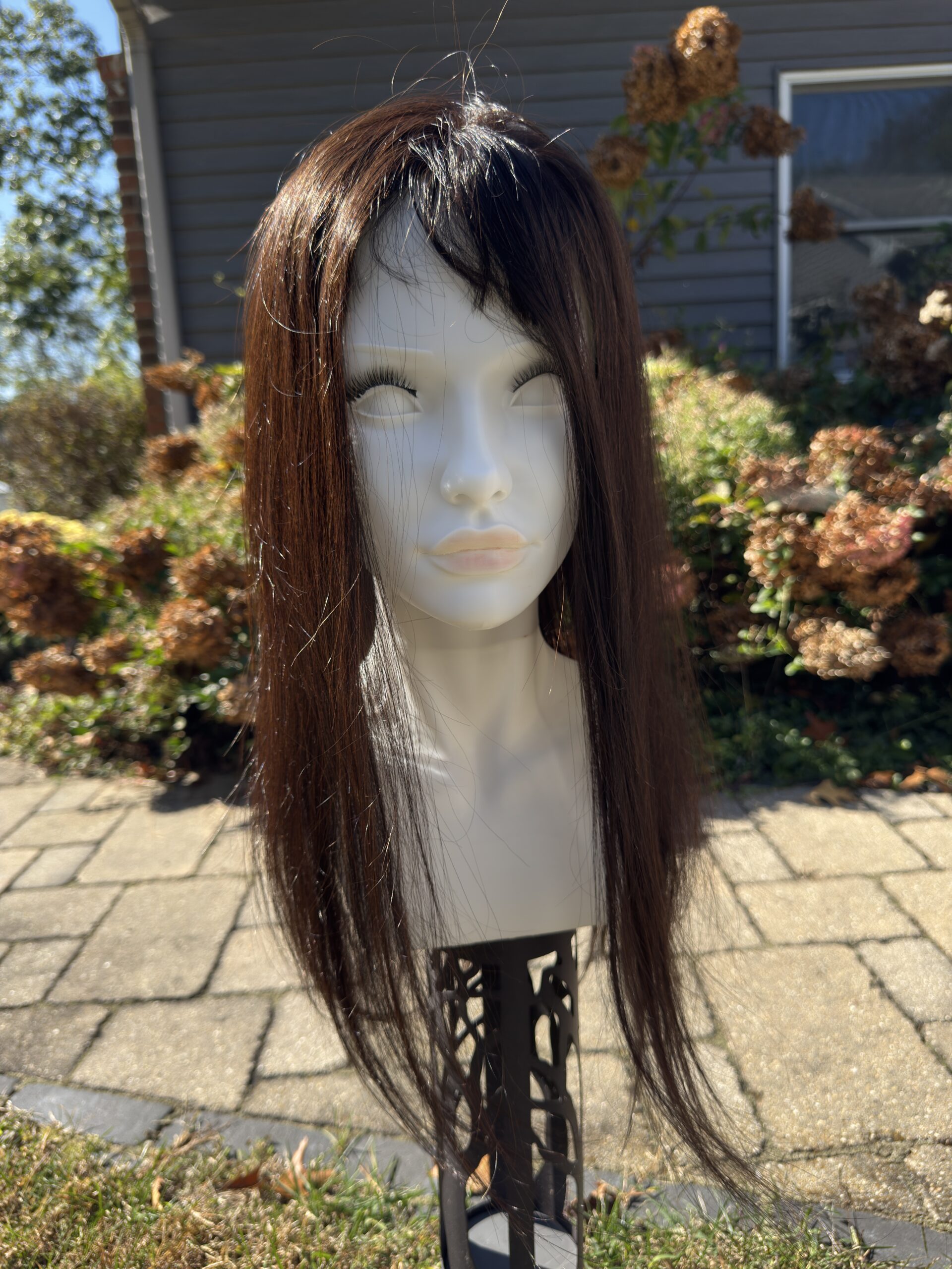 Evelyn Human Hair Topper | 6×7 Full Lace Base | 22 Inch | Natural Black | Soft Bangs - Image 3