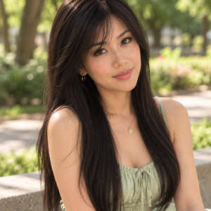 Evelyn Human Hair Topper | 6×7 Full Lace Base | 22 Inch | Natural Black | Soft Bangs