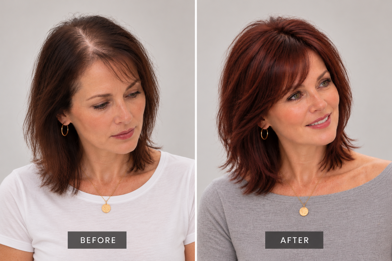 Juliette Human Hair Topper | 3×5 Mono Base | Reddis Brown | 8 Inch | Soft Bangs - Image 2