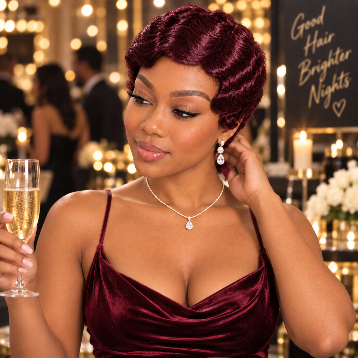 Simone Human Hair Wig | Short Finger Wave Pixie | 4 Colors | Lightweight Adjustable Cap - Image 4