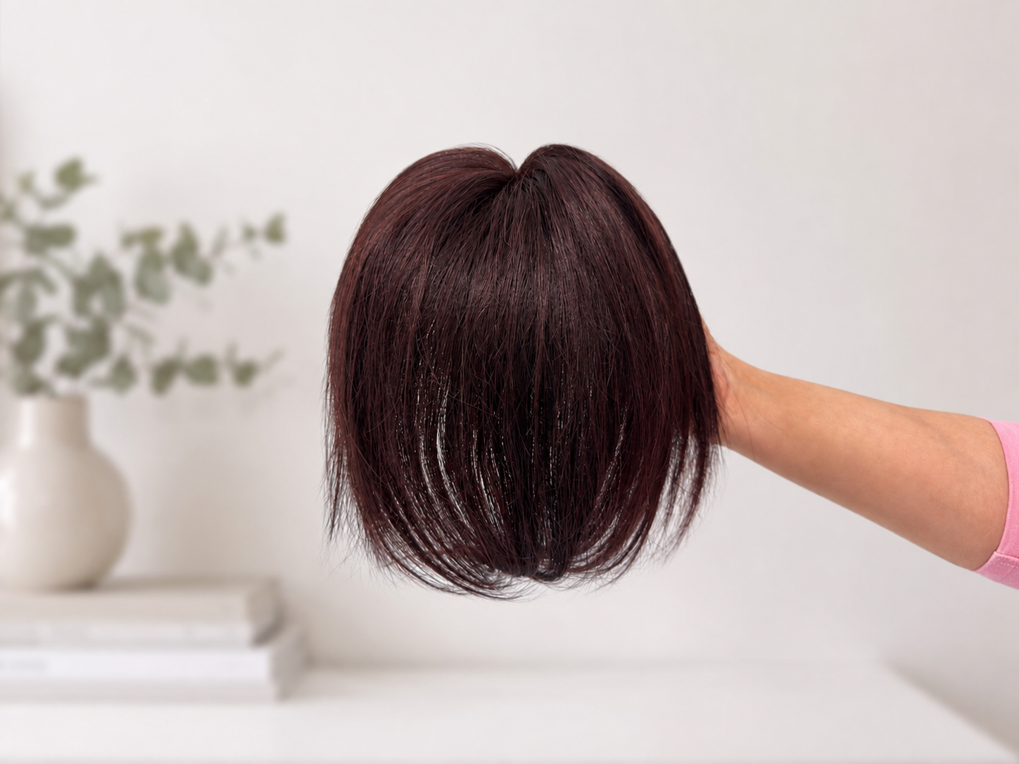 Juliette Human Hair Topper | 3×5 Mono Base | Reddis Brown | 8 Inch | Soft Bangs - Image 5