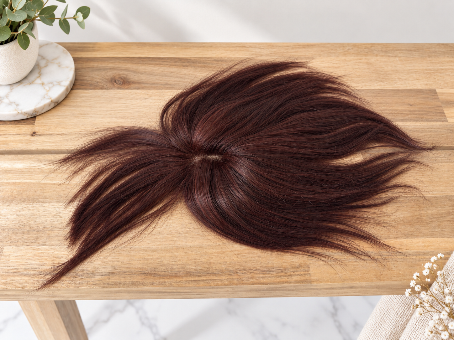 Juliette Human Hair Topper | 3×5 Mono Base | Reddis Brown | 8 Inch | Soft Bangs - Image 4