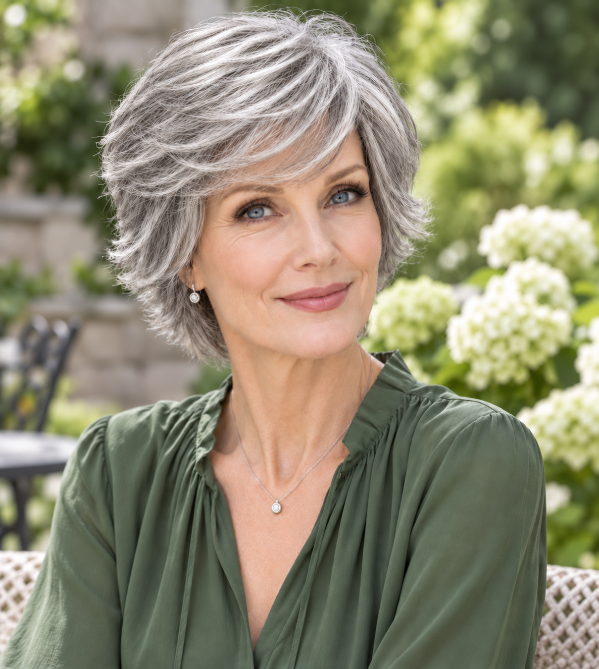 Gloria – Light Gray Salt & Pepper Human Hair Wig | 6" Feathered Pixie Cut