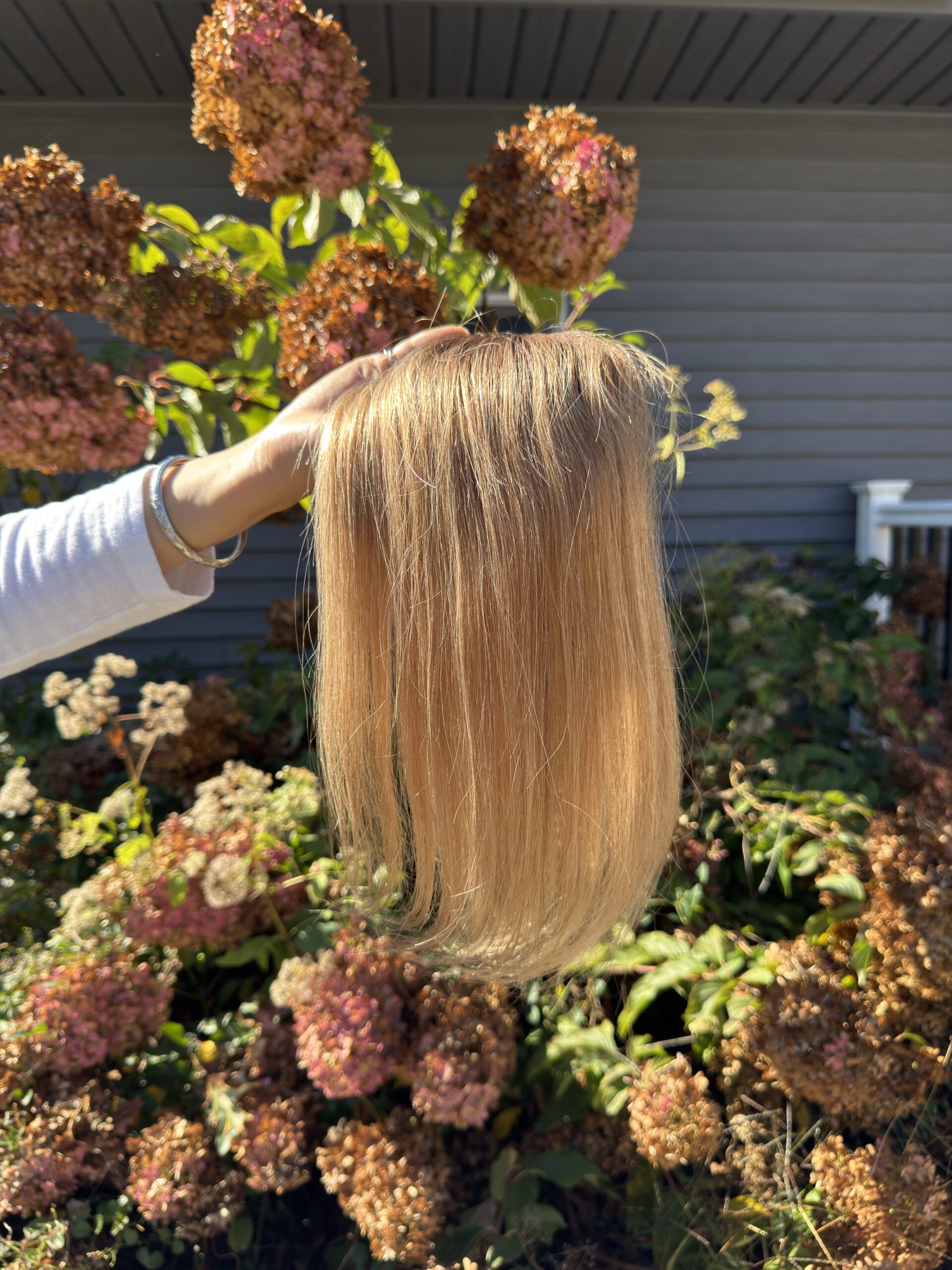 Adeline Human Hair Topper | 5×5 Monofilament Base | 12 Inch | Rooted Brown with Dark Blonde Balayage - Image 3