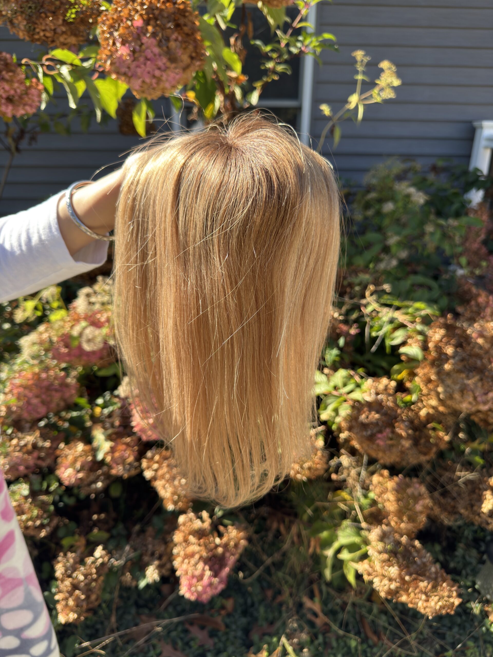 Adeline Human Hair Topper | 5×5 Monofilament Base | 12 Inch | Rooted Brown with Dark Blonde Balayage - Image 5