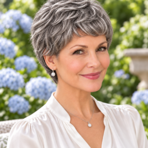 Mabel Human Hair Wig | Short Pixie | Salt & Pepper | Lightweight Adjustable Cap