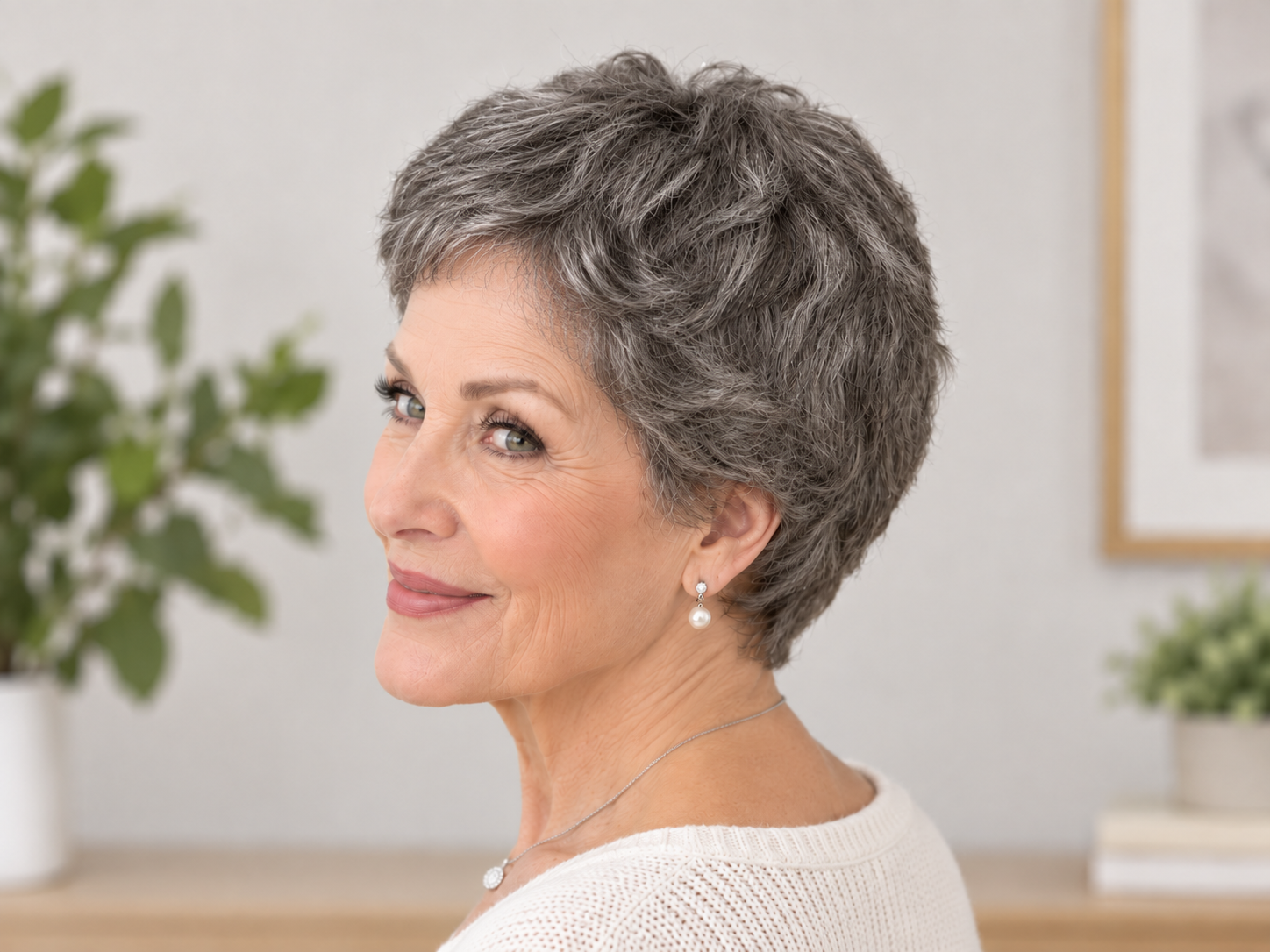 Mabel Human Hair Wig | Short Pixie | Salt & Pepper | Lightweight Adjustable Cap - Image 4