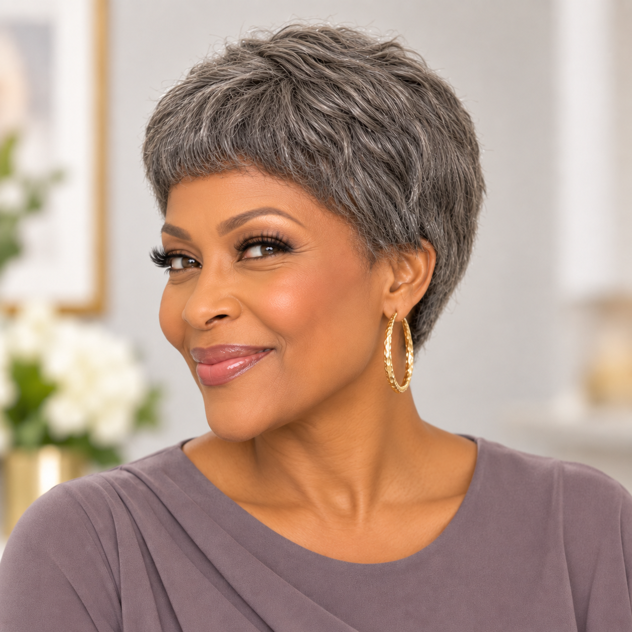 Mabel Human Hair Wig | Short Pixie | Salt & Pepper | Lightweight Adjustable Cap - Image 3