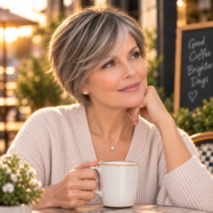 Sally Human Hair Wig | 8 Inch Short Layered Bob | Salt & Pepper | Easy Daily Style for Older Women