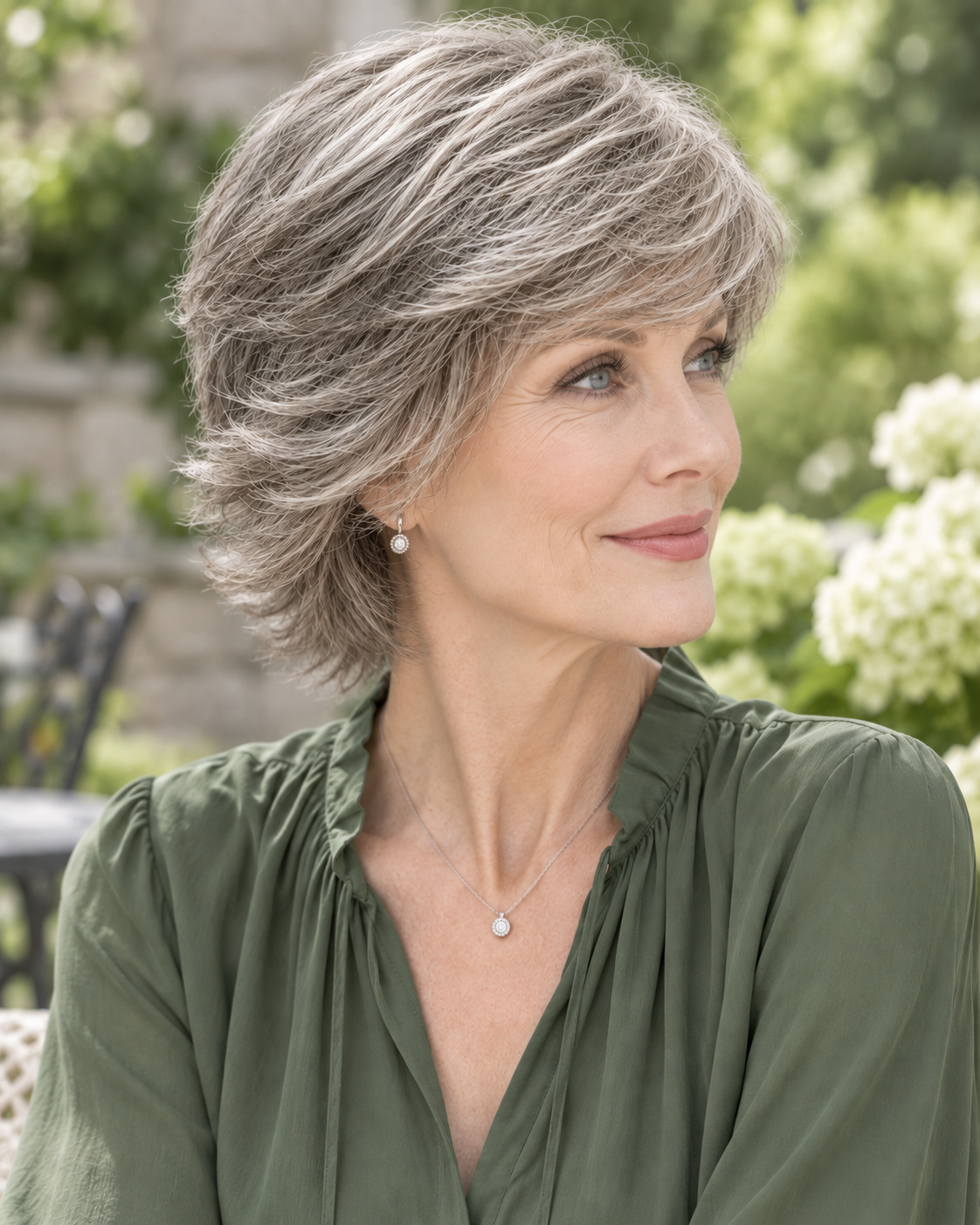 Gloria – Dark Gray Salt & Pepper Human Hair Wig | 6" Feathered Pixie Cut - Image 17