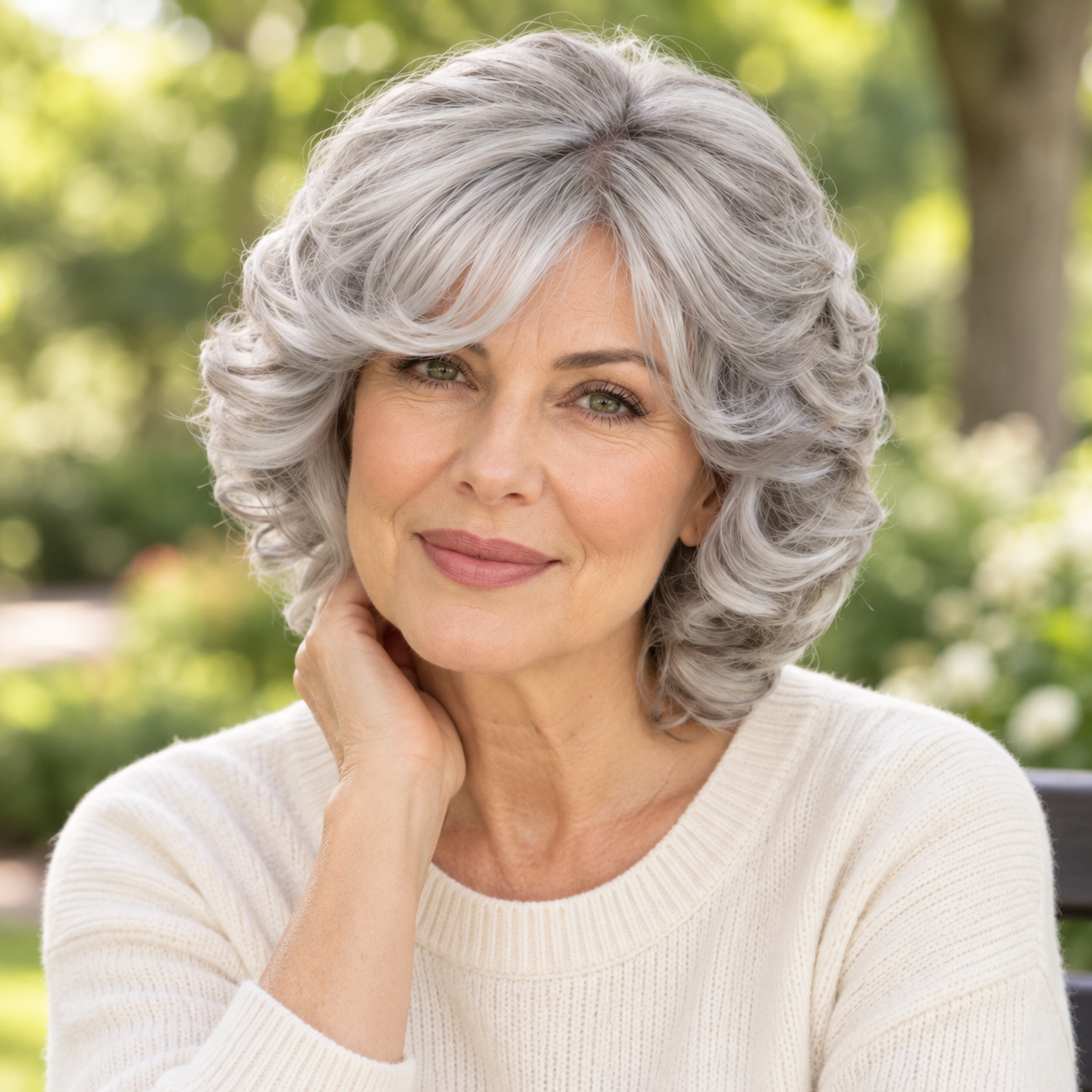 Sylvia Synthetic Wig | 12 Inch Silver Gray Wig with Side-Swept Bangs - Image 3
