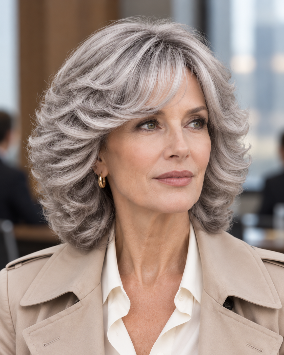 Sylvia Synthetic Wig | 12 Inch Silver Gray Wig with Side-Swept Bangs
