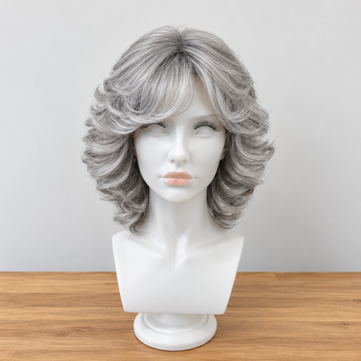 Sylvia Synthetic Wig | 12 Inch Silver Gray Wig with Side-Swept Bangs - Image 5