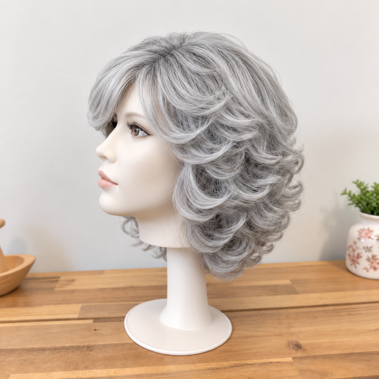 Sylvia Synthetic Wig | 12 Inch Silver Gray Wig with Side-Swept Bangs - Image 7