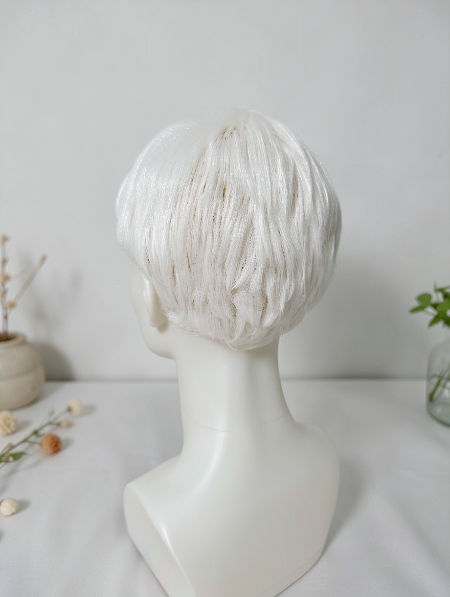 Opal Pure White Synthetic Wig | 6 Inch Short Pixie with Side-Swept Bangs | Heat-Resistant Fiber - Image 5