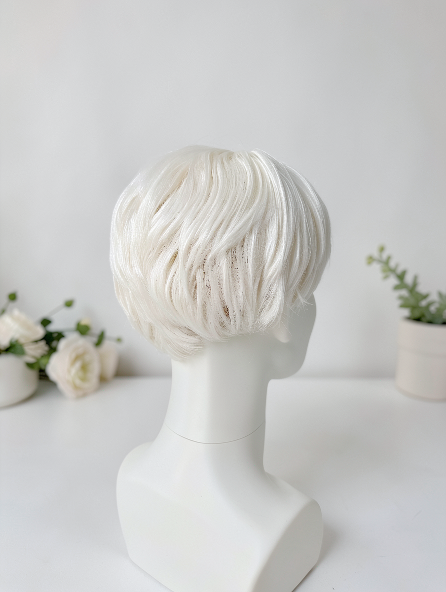 Opal Pure White Synthetic Wig | 6 Inch Short Pixie with Side-Swept Bangs | Heat-Resistant Fiber - Image 6