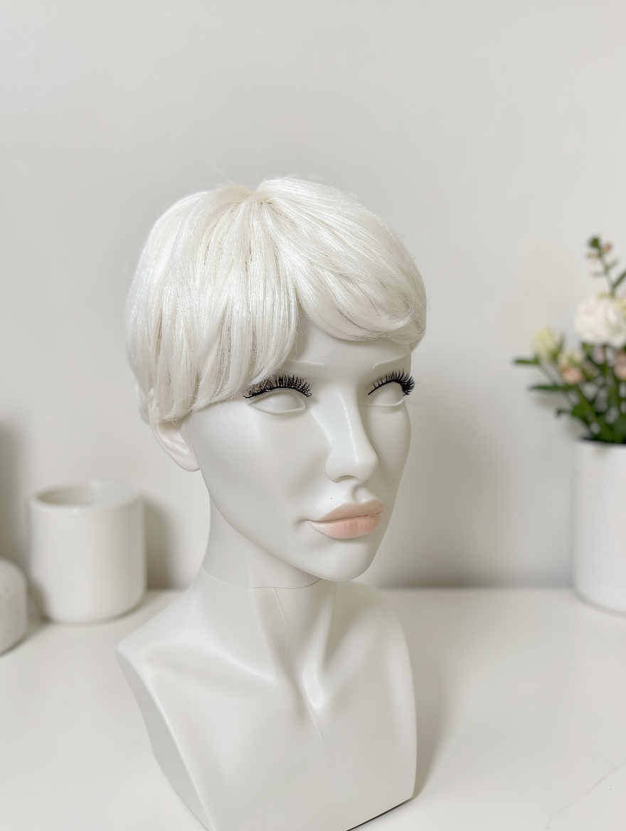 Opal Pure White Synthetic Wig | 6 Inch Short Pixie with Side-Swept Bangs | Heat-Resistant Fiber - Image 8