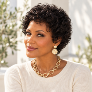 Roxanne – 6-Inch Black Curly Human Hair Pixie Wig with Bangs | No Lace, Glueless