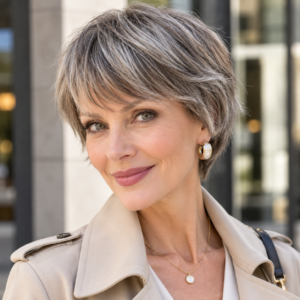 Celeste – Light Gray Salt & Pepper Human Hair Wig | 6" Layered Pixie Cut