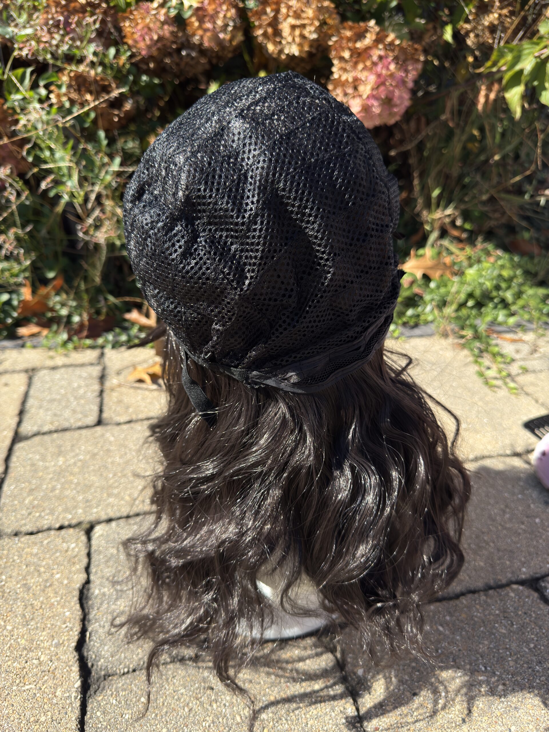 Sabrina โ 16-Inch Layered Wavy Synthetic Wig with Wispy Bangs | Highlighted Dark Brown - Image 7