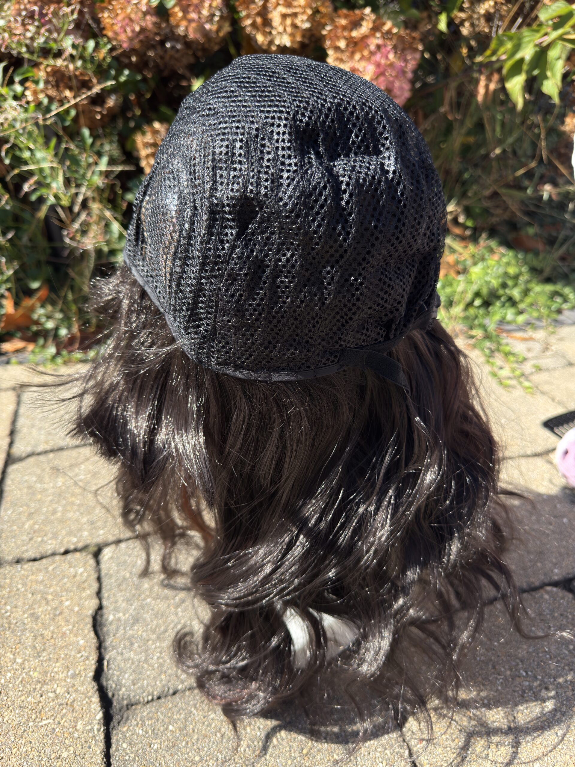 Sabrina โ 16-Inch Layered Wavy Synthetic Wig with Wispy Bangs | Highlighted Dark Brown - Image 8