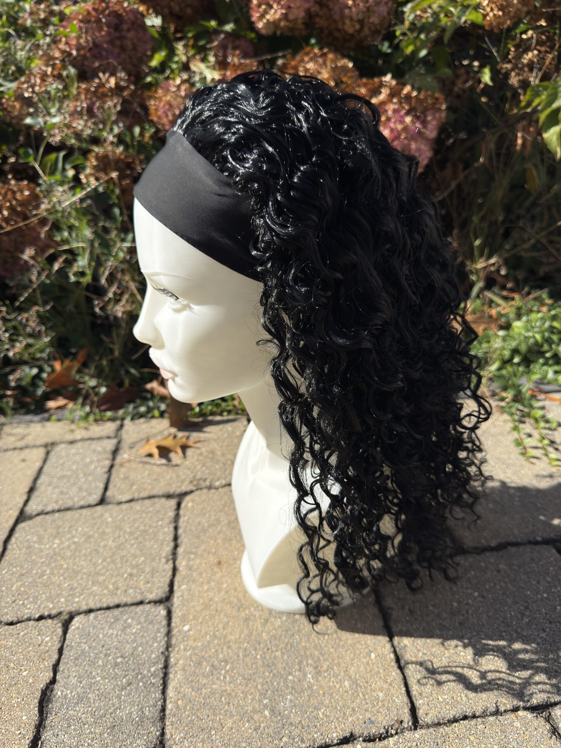 Zaria โ 20-Inch Black Spiral Curly Headband Wig | Synthetic Corkscrew Curls - Image 5