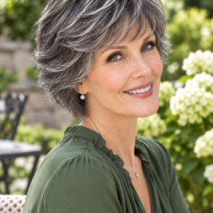 Gloria – Dark Gray Salt & Pepper Human Hair Wig | 6" Feathered Pixie Cut
