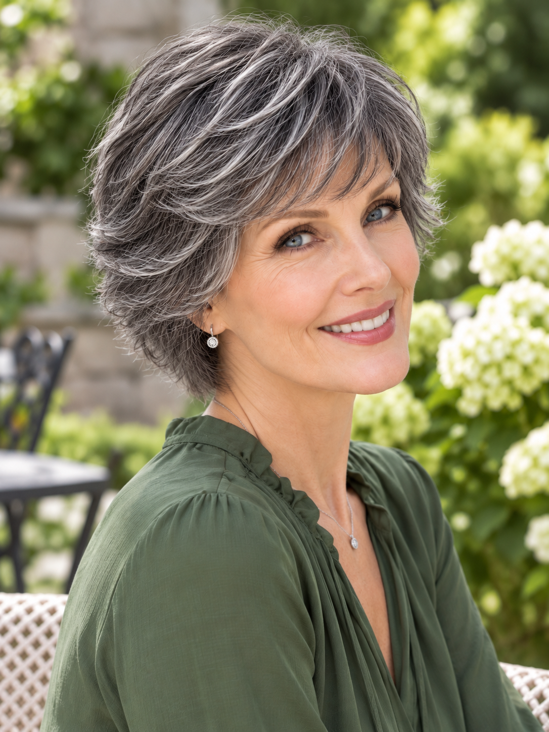 Gloria – Dark Gray Salt & Pepper Human Hair Wig | 6" Feathered Pixie Cut