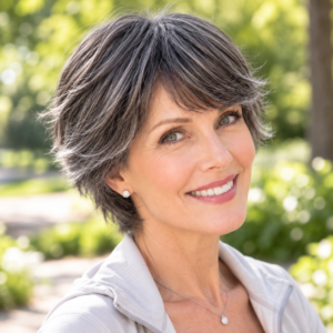 Celeste – Dark Gray Salt & Pepper Human Hair Wig | 6" Layered Pixie Cut
