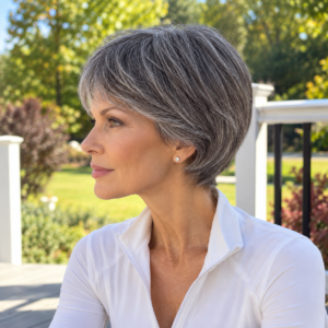 Celeste – Dark Gray Salt & Pepper Human Hair Wig | 6" Layered Pixie Cut